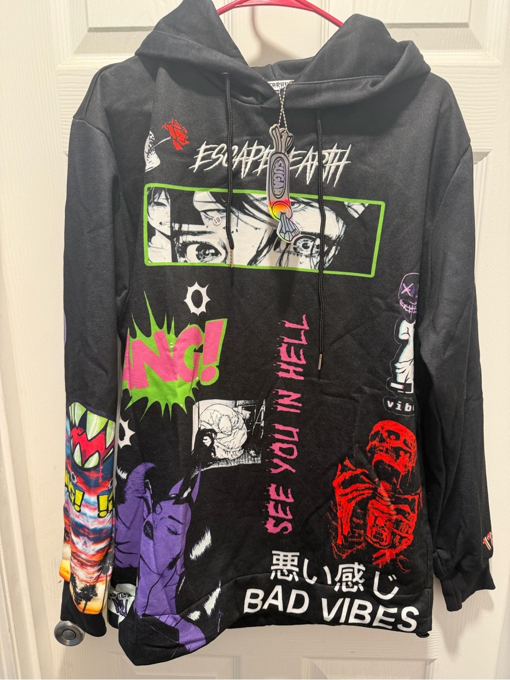Black Graphic 'Bad Vibes' Hoodie Sweatshirt